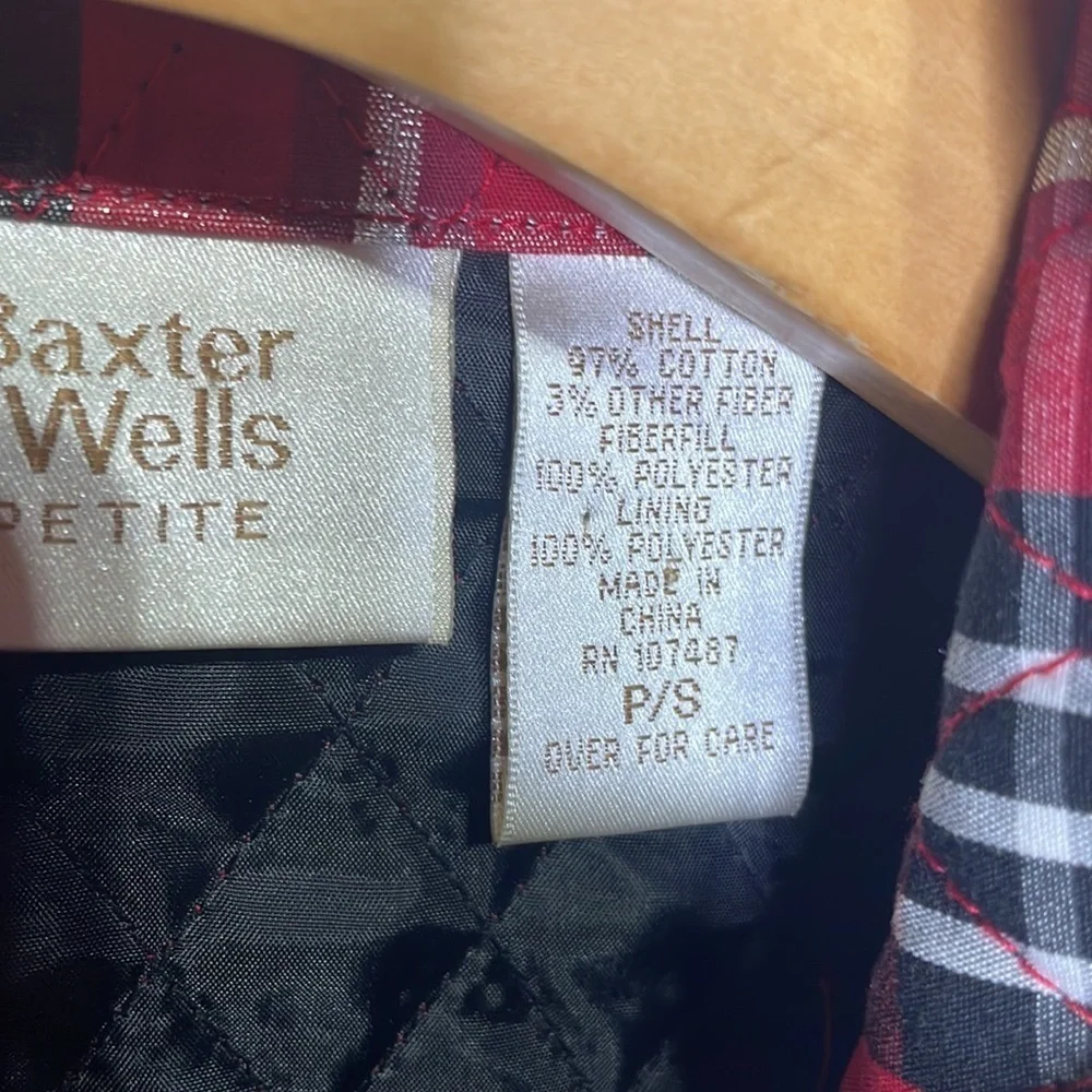 Baxter & Wells red black silver metallic plaid cotton vest